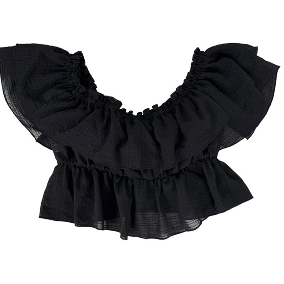Zara Ruffled Off Shoulder Black Crop Top Size Medium Festival Casual Summer - Picture 10 of 15